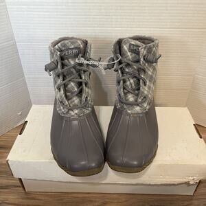 Sperry Saltwater Plaid Duck Womens Grey Casual Boots STS86704 - Size 7.5  (G)